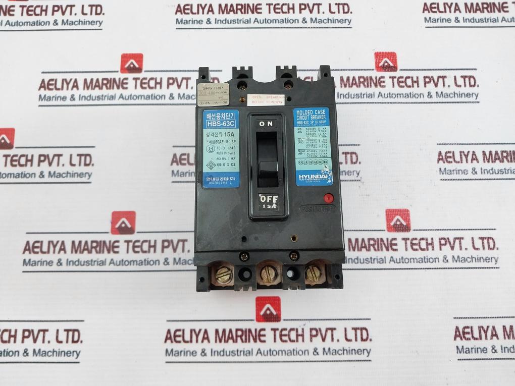 Hyundai Hbs-63C Molded Case Circuit Breaker 3 Pole 15A 660V