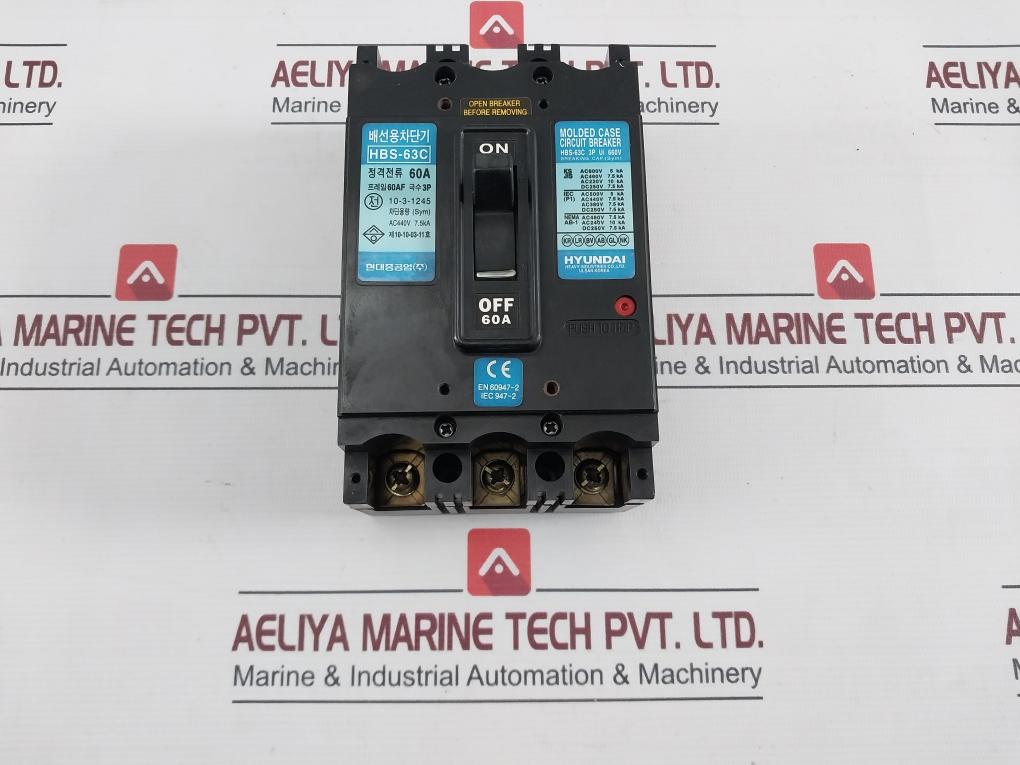 Hyundai Hbs-63C Molded Case Circuit Breaker Poles 3P Ac440V 7.5Ka