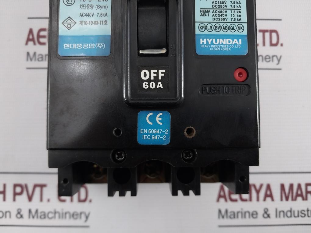 Hyundai Hbs-63C Molded Case Circuit Breaker Poles 3P Ac440V 7.5Ka