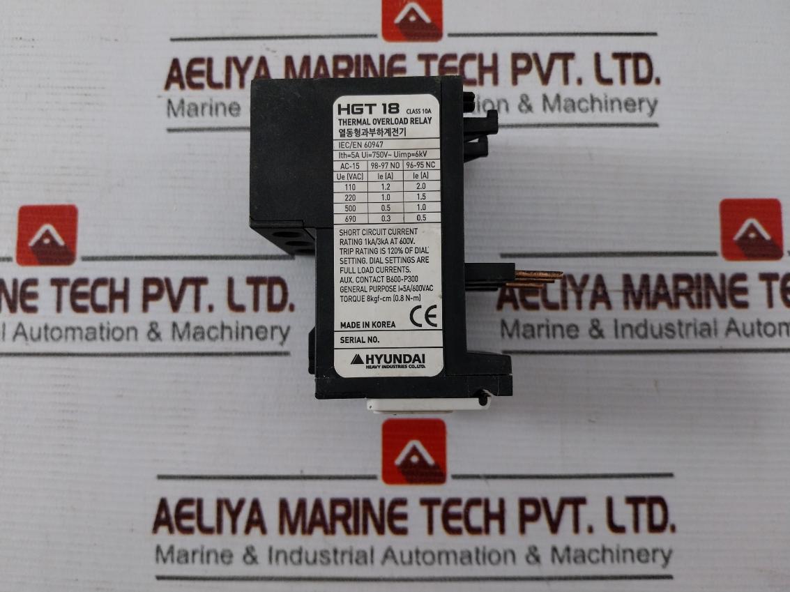 Hyundai Hgt 18K Thermal Overload Relay 5A/600Vac 750V 6Kv 1Ka / 3Ka At 600V