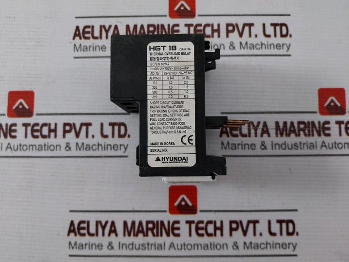 Hyundai Hgt 18K Thermal Overload Relay 5A/600Vac 750V 6Kv 1Ka / 3Ka At 600V