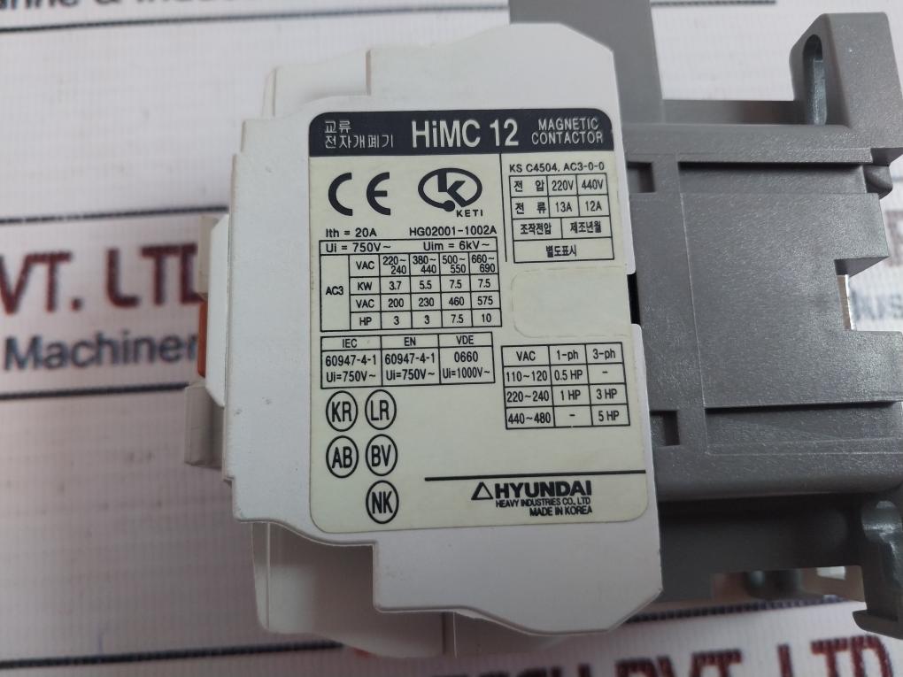 Hyundai Himc 12 Magnetic Contactor 20A 200V 50Hz