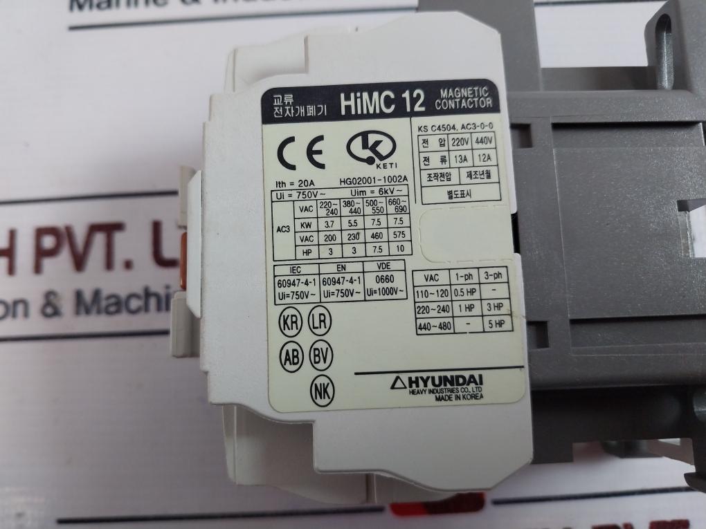 Hyundai Himc 12 Magnetic Contactor 20A 750V