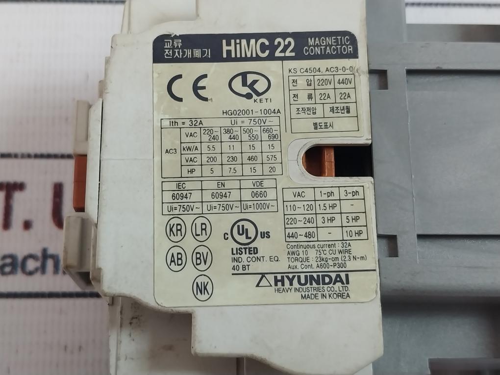 Hyundai Himc 22 Magnetic Contactor Hg02001-1004A