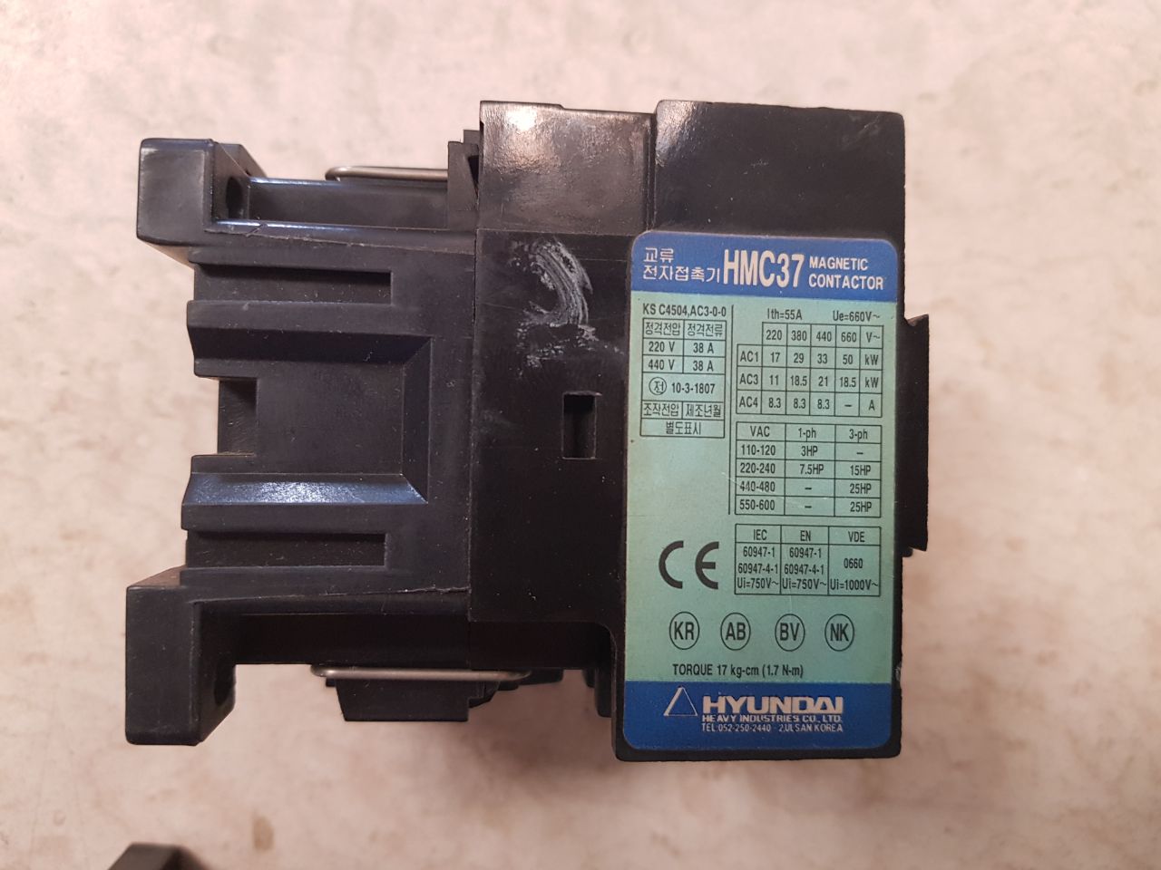 Hyundai Hmc 37 W10 Magnetic Contactor 110V 60Hz