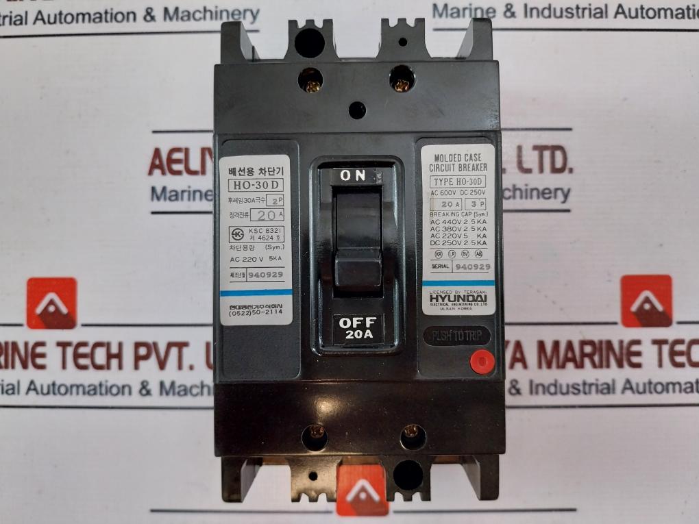 Hyundai Ho-30D Molded Case Circuit Breaker 20A Ksc 8321