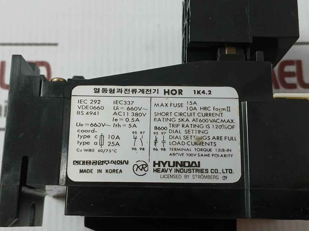 Hyundai Hor 1K 4.2 Thermal Overload Relay Ac11 380V