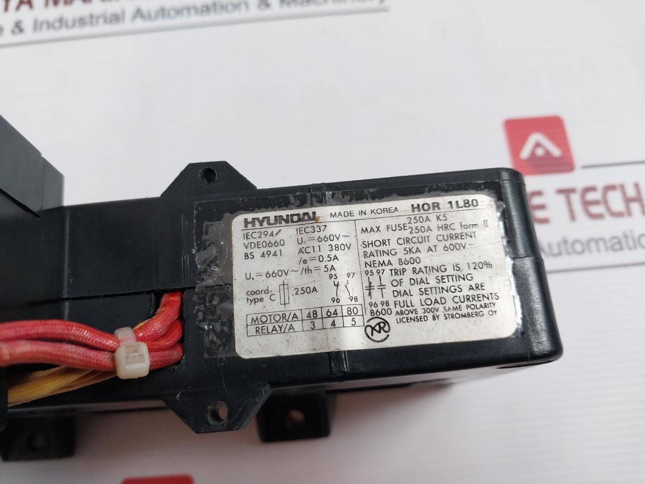Hyundai Hor 1L80 Thermal Overload Relay Iec294/ Iec337 Hor 1K 5