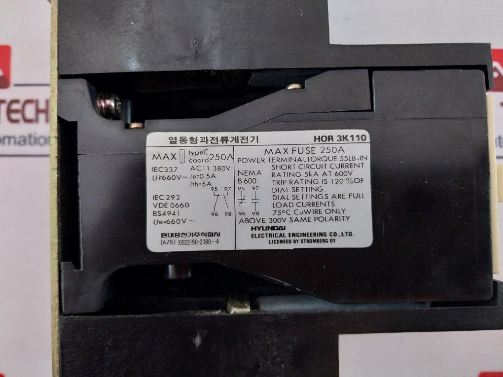 Hyundai Hor 3K110 Thermal Overcurrent Relay 660V