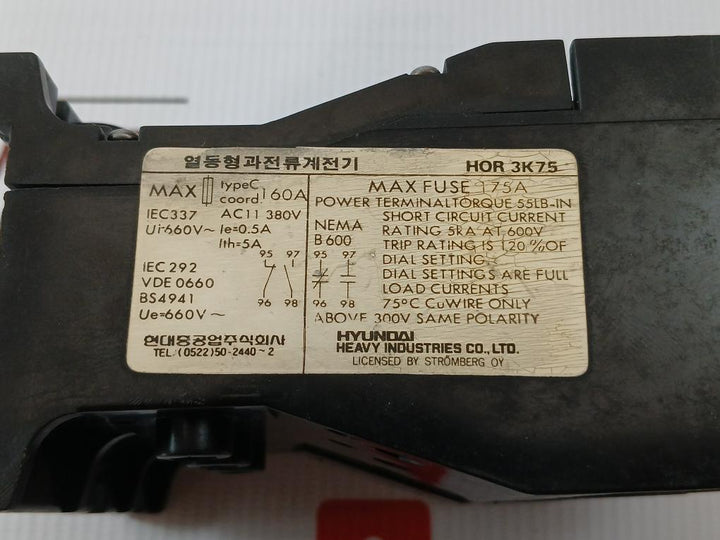 Hyundai Thermal Overload Relay Ac11 380V Hor 3K75