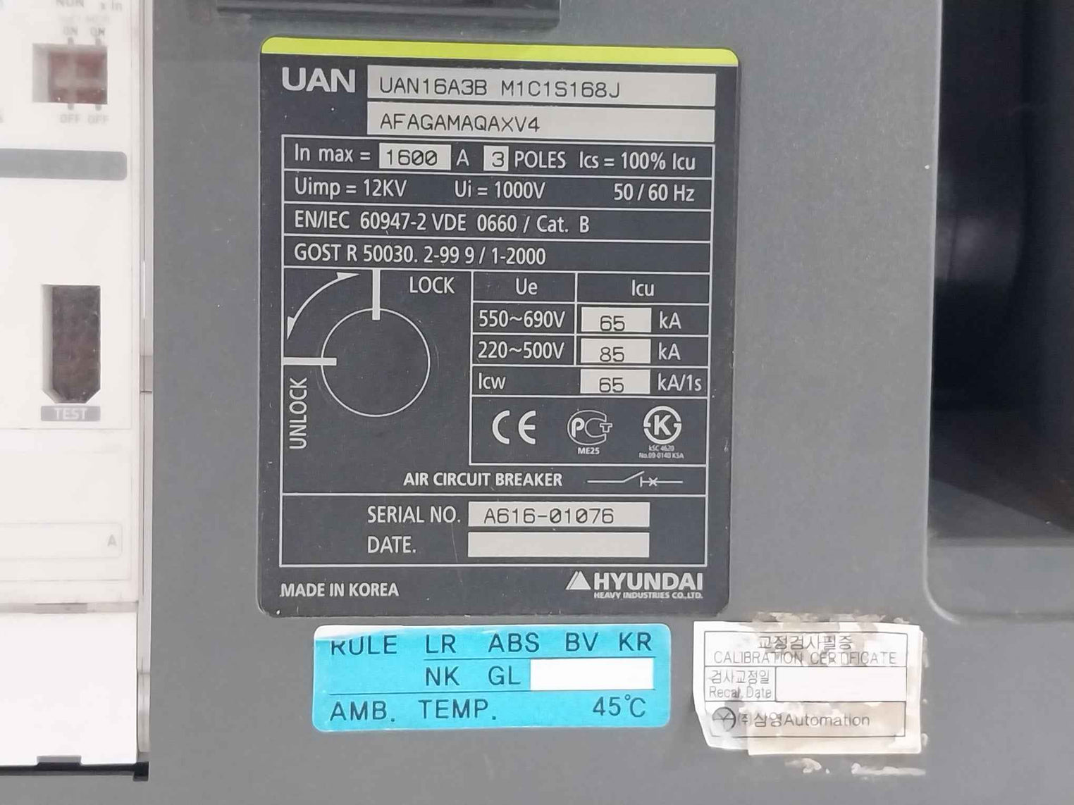 Hyundai Uan16A3B M1C1S168J 3-pole Air Circuit Breaker Afagamaqaxv4
