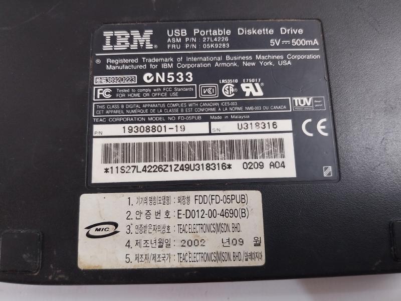 Ibm Fd-05pub Teac Corporation Portable Diskette Drive E-d012-00-4690(B)