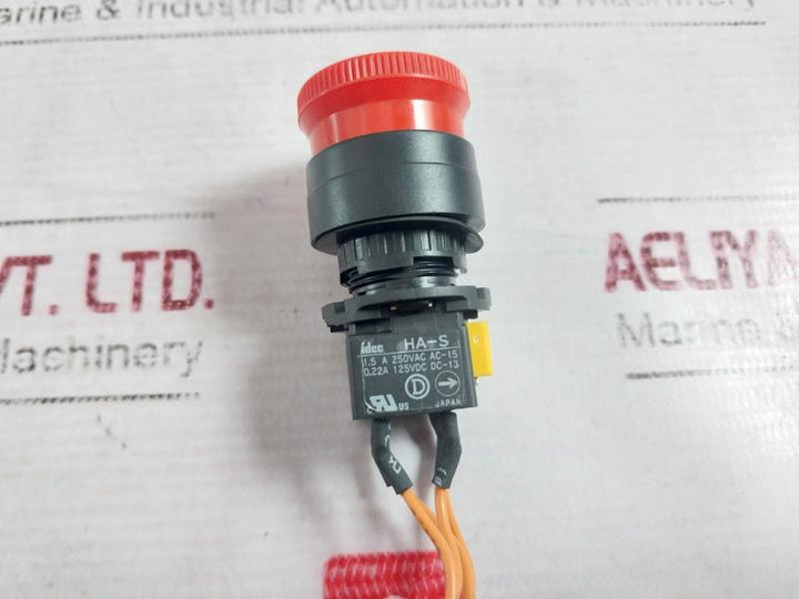 Idec Ha-s Emergency Stop Pushbutton Switch Unit 1.5A 250Vac Ac-15 0.22A 125Vdc