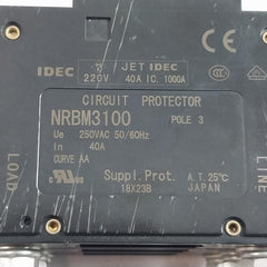 Idec Nrbm3100 3 Pole Circuit Protector 40A 250Vac