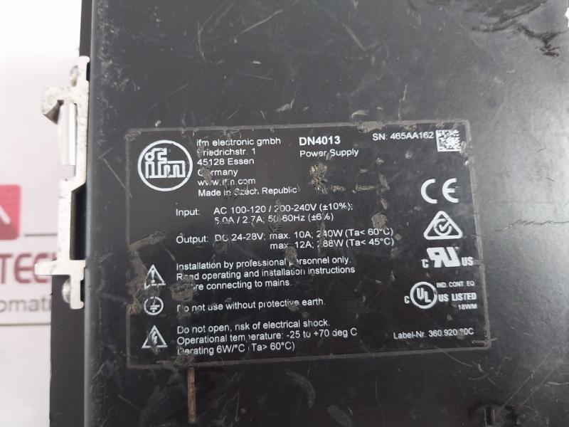 Ifm Dn4013 Power Supply 24-28V Dc 10A 240W Input Ac 100-240V 50-60Hz