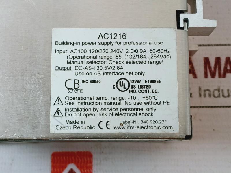 Ifm Electronic Ac 1216 As-i Power Supply 29.5-31.6V Dc 2.8A 115/230V Ac