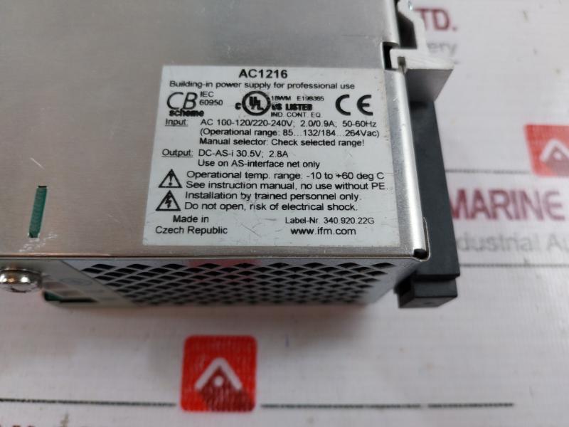 Ifm Electronic Ac1216 As-interface Power Supply 115/230V 50-60Hz Dc 29.5-31.6V