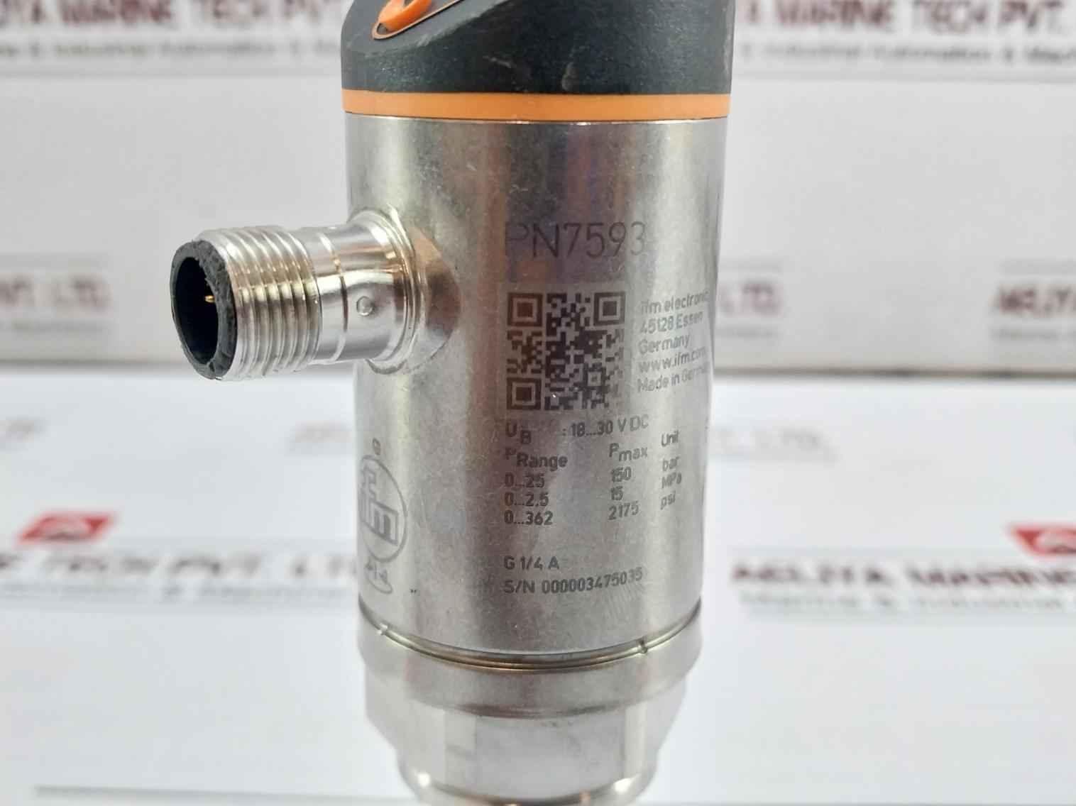 Ifm Electronic Pn7593 Pressure Sensor 18-30 V Dc 0-25 Bar Ip67