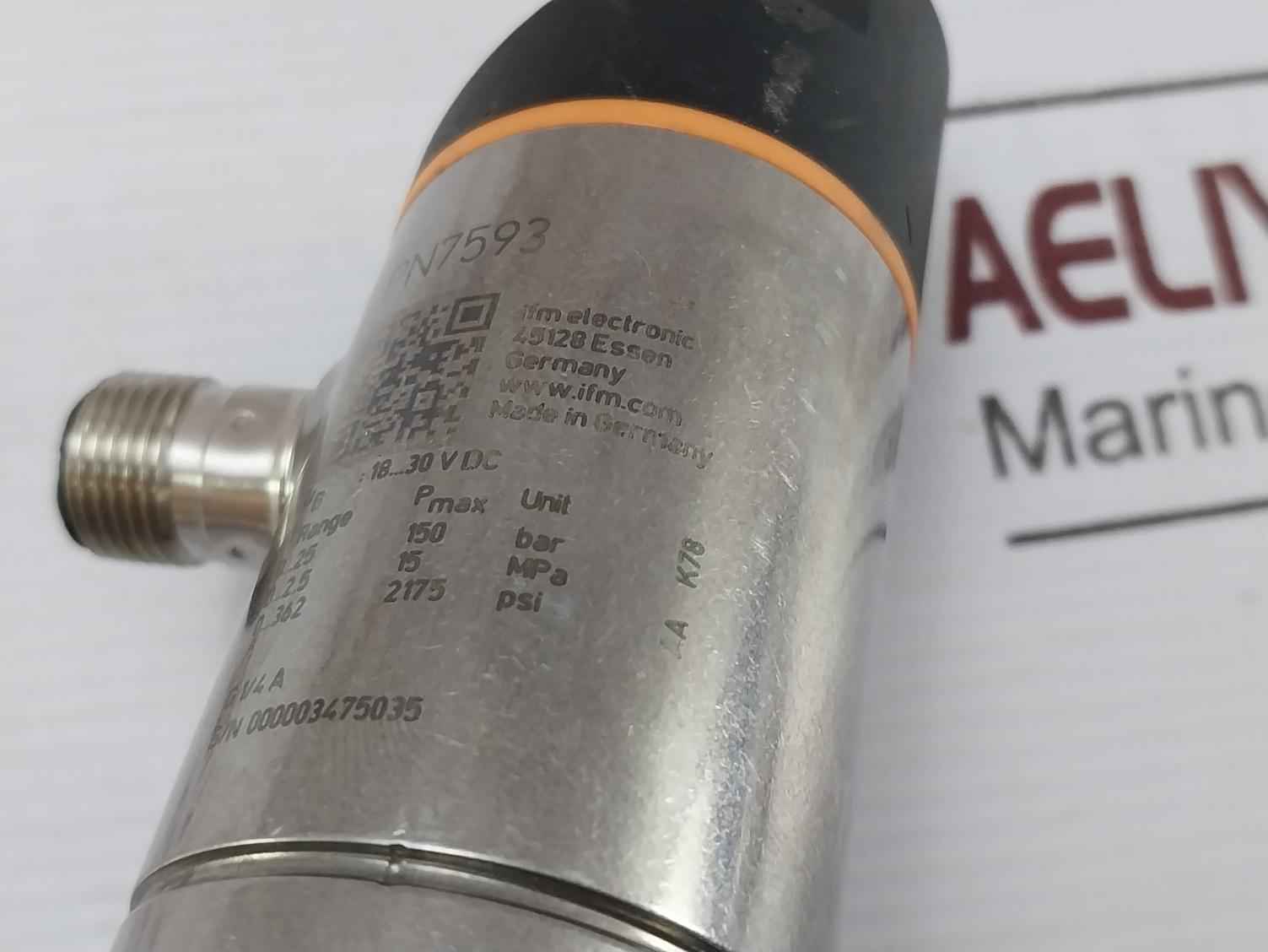 Ifm Electronic Pn7593 Pressure Sensor 18-30 V Dc 0-25 Bar Ip67