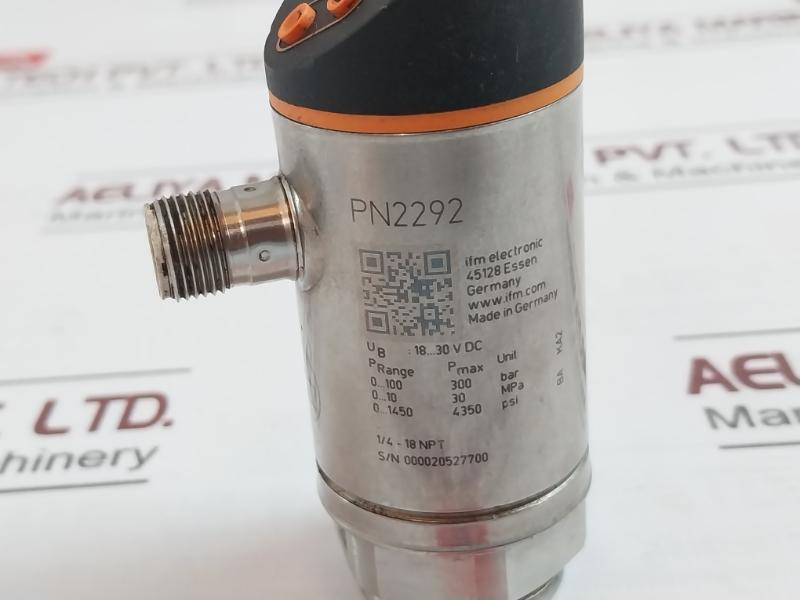 Ifm Pn2292 Pressure Sensor 18-30V Dc 4-20Ma/0-10V 1/4-18 Npt
