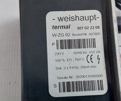 Ignition Transformer W-zg 02 Weishaupt 230V 50/60Hz