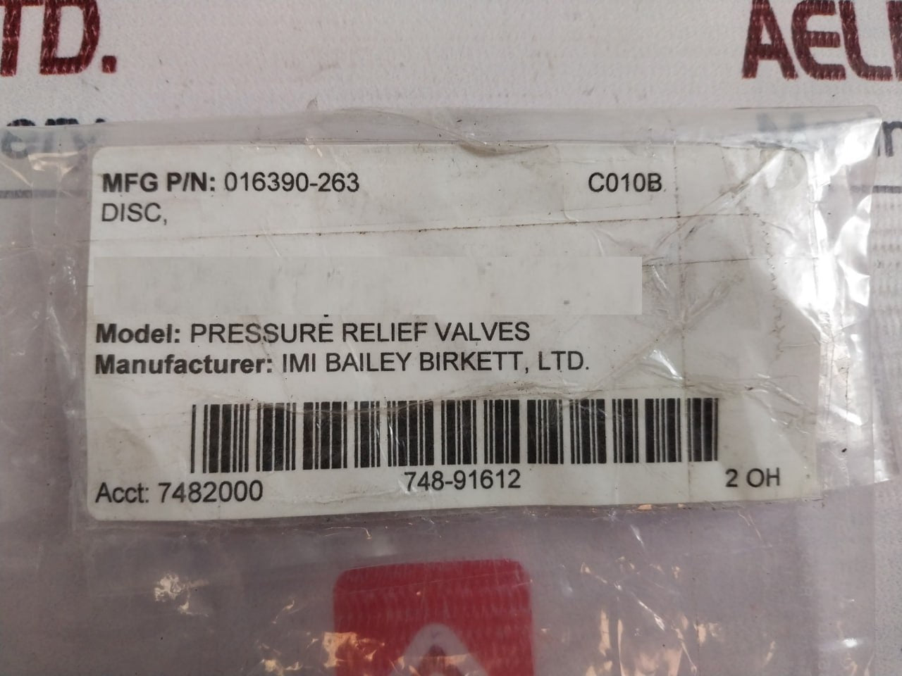 Imi Baily Birkett 016390-263 Pressure Relief Valve Disc