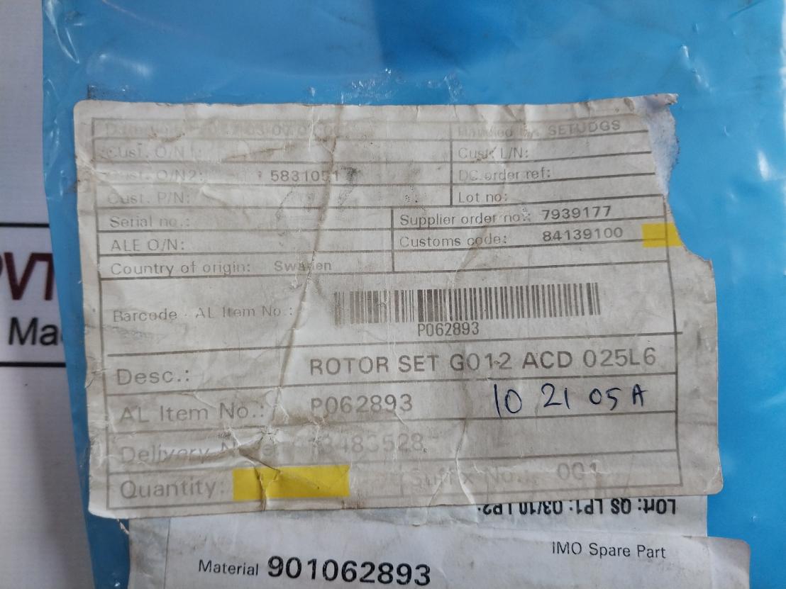 Imo P062893 Pump Rotor Set Acd 025L6 G012