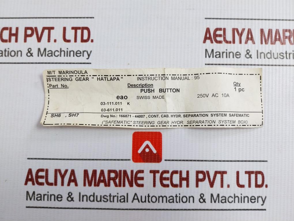 Industrial Pushbutton 250Vac/10A Part No 03-111.011 Eao