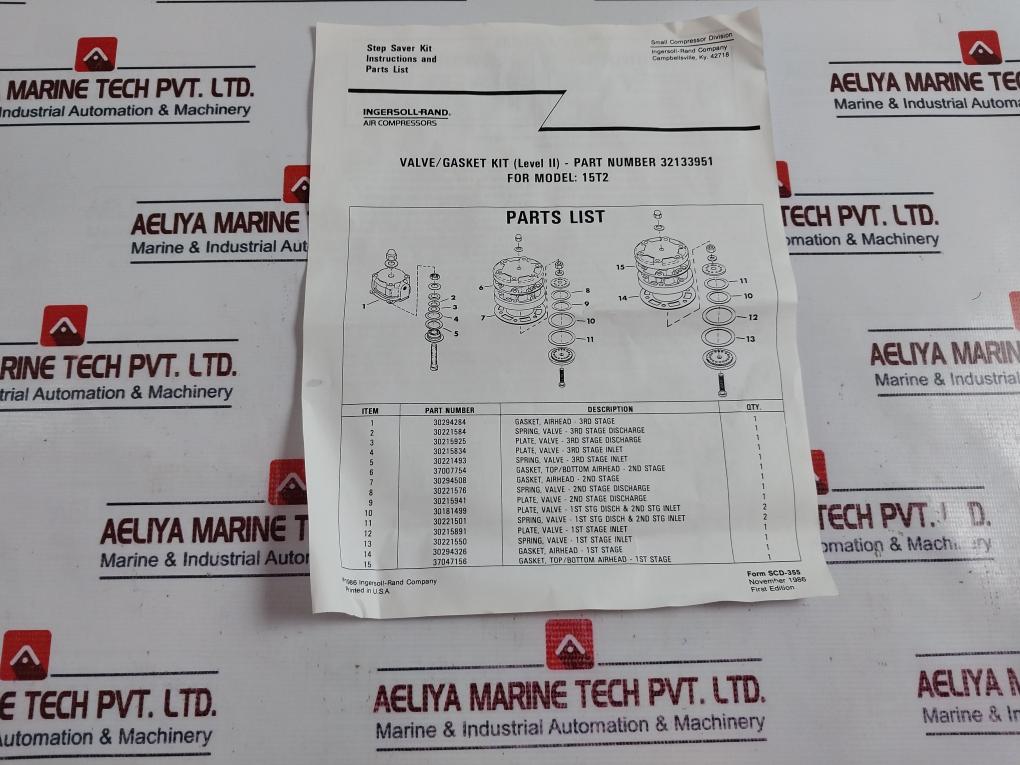 Ingersoll-rand 32133951 Valve/gasket Kit