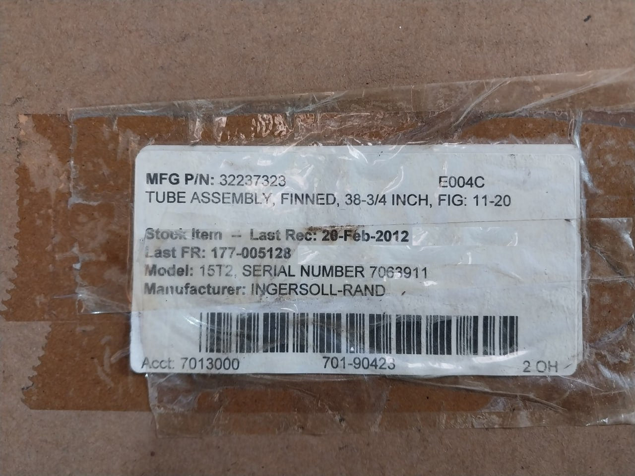 Ingersoll-rand 32237323 Tube Assembly Finned Model 15T2