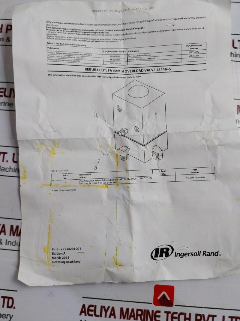 Ingersoll Rand 28446s Overload Valve Assembly