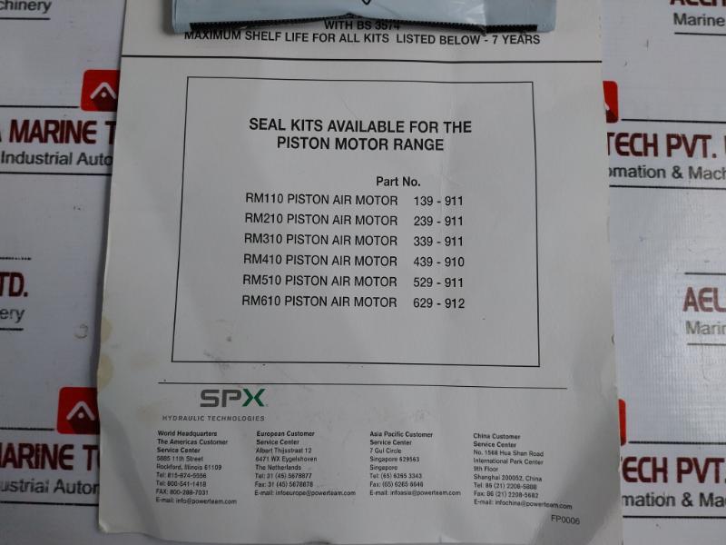 Ingersoll Rand 71028120 Seal Repair Kit For Piston Air Motor Rm110 139-911
