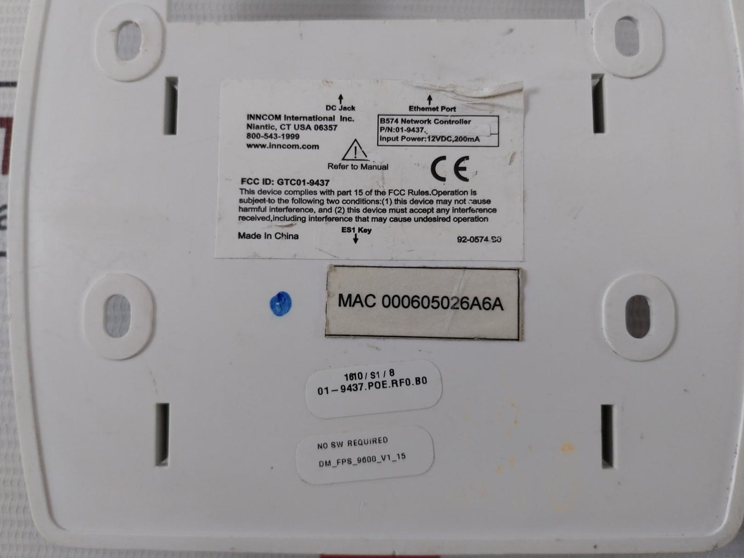 Inncom B574 Network Controller 12Vdc 200Ma R38E37910D Rev.B 94V-0 E226252