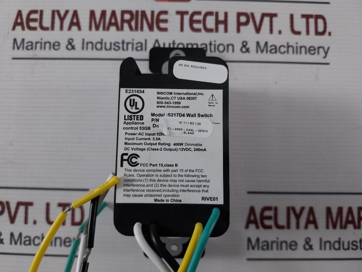 Inncom S217D4 Wall Switch 01-9993 120Vac 60Hz 3.5A 400W 12Vdc, 240Ma