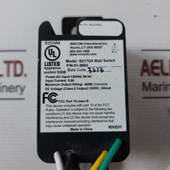 Inncom S217D4 Wall Switch 01-9993 3.5A 120Vac 60Hz 400W 12Vdc, 240Ma