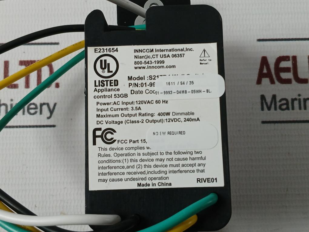 Inncom S217D4 Wall Switch 120Vac 60Hz 3.5A E231654 Rive01