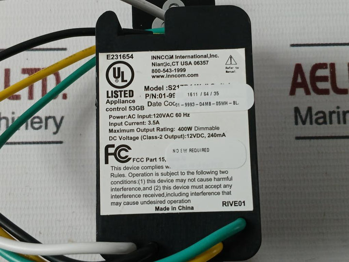 Inncom S217D4 Wall Switch 120Vac 60Hz 3.5A E231654 Rive01