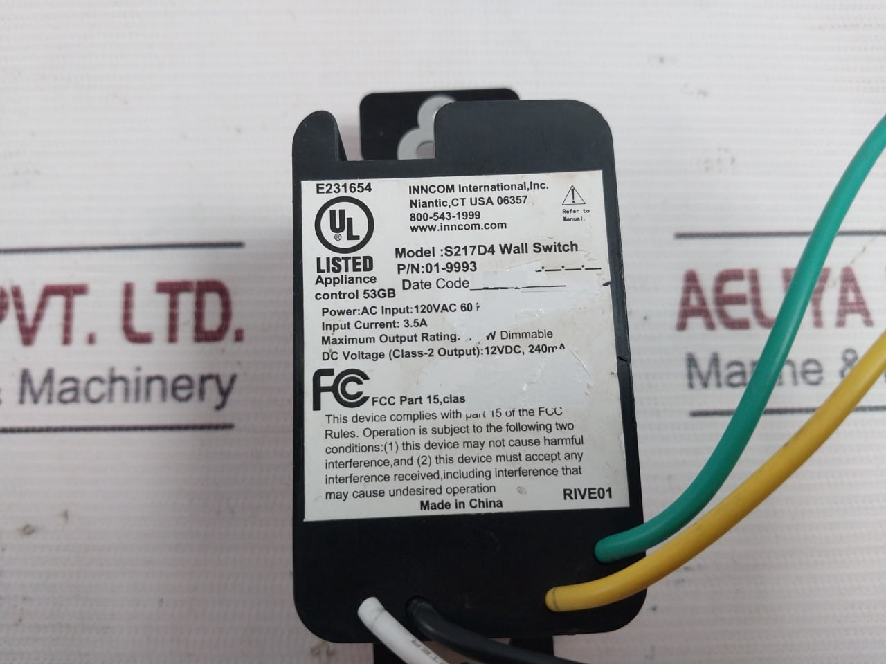 Inncom S217D4 Wall Switch 120Vac 60Hz E231654 3.5A Rive01