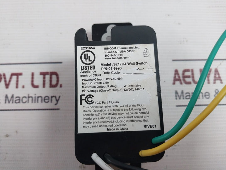 Inncom S217D4 Wall Switch 120Vac 60Hz E231654 3.5A Rive01