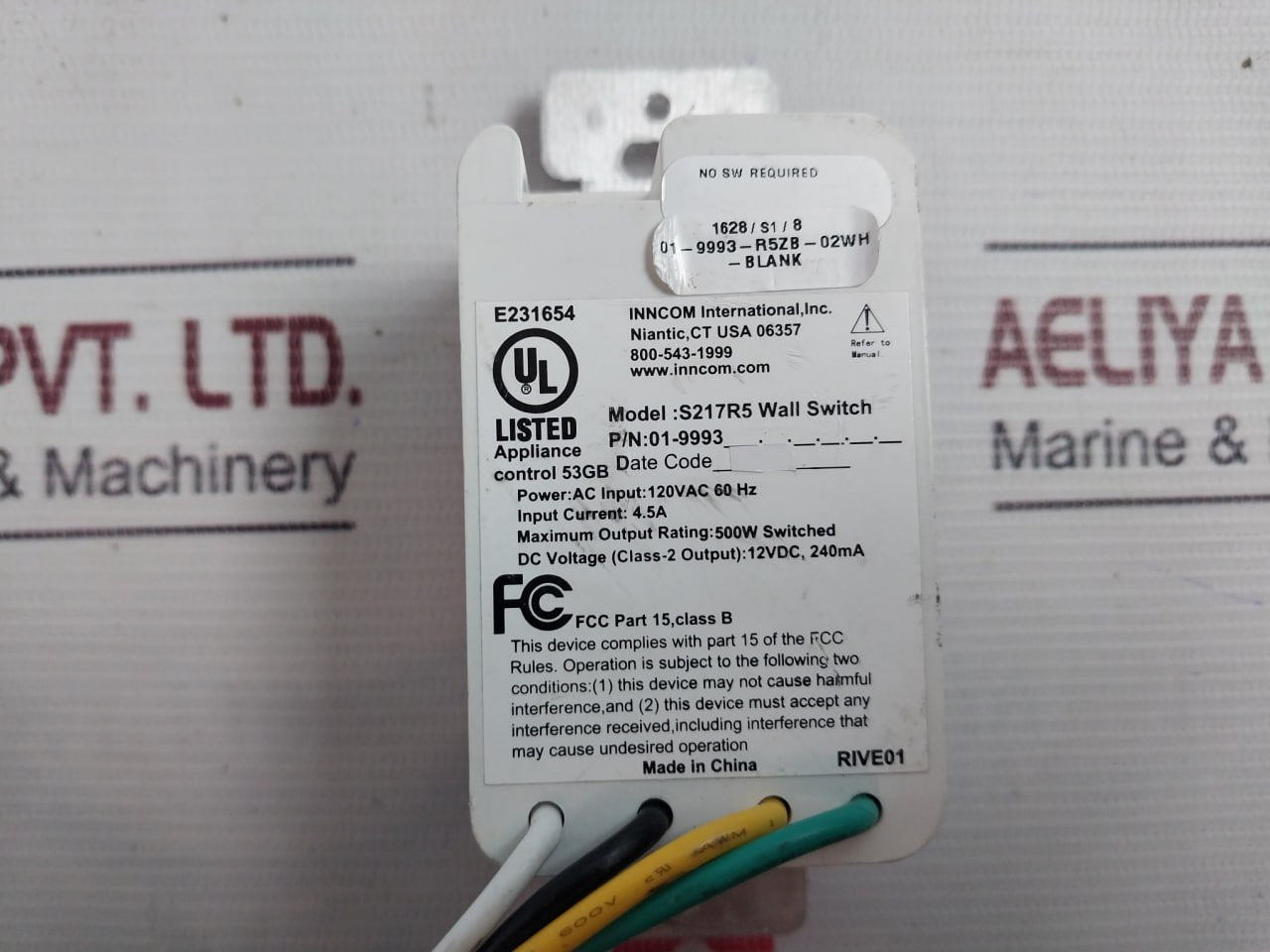 Inncom S217R5 Wall Switch 4.5A 120Vac 60Hz E231654