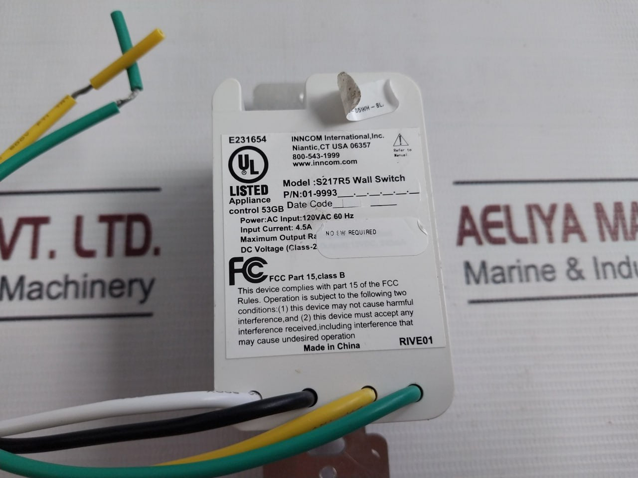 Inncom S217R5 Wall Switch Module Ac Input: 120Vac 60Hz 4.5A