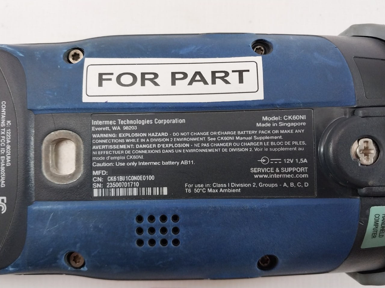 Intermec Ck60Ni Handheld Barcode Scanner Computer ---12V 1,5A