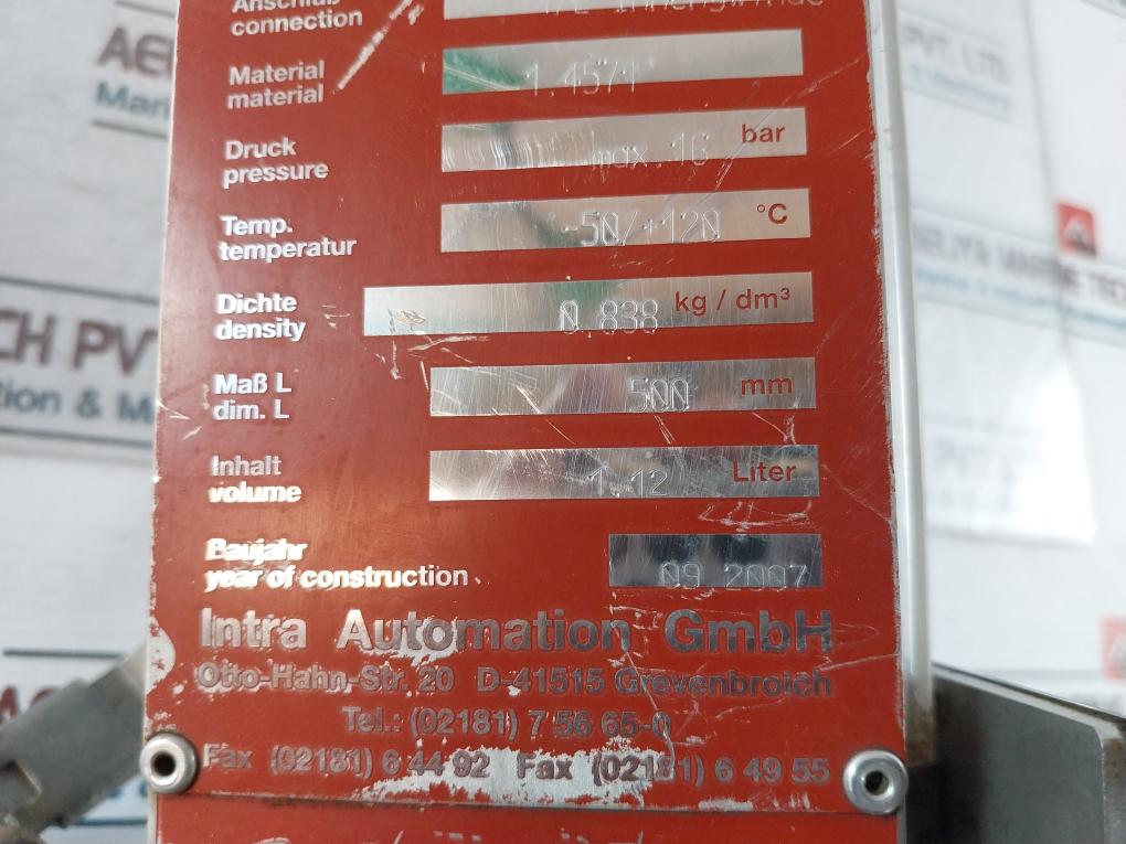 Intra Automation ITA-2-F Level Gauge Main Reservoir 1088SE-ATEX