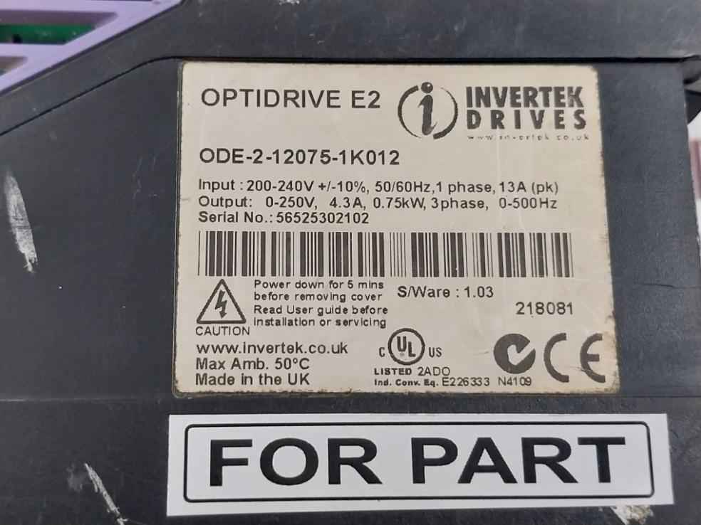 Invertek Ode-2-12075-1k012 Ac Variable Speed Drive 200-240v (not Working)