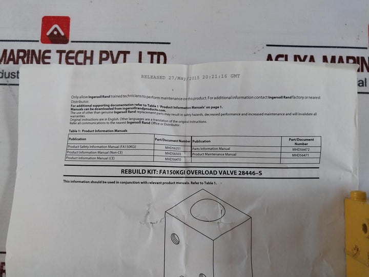 Ir-iingersoll Rand 28446S Valve Over Load Assembly Delta-p 1/2 Inch Kos-lt
