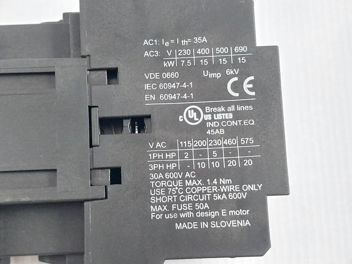 Iskra Knl30-00 Contactor 75?C 30A 600V Ac 50/60Hz