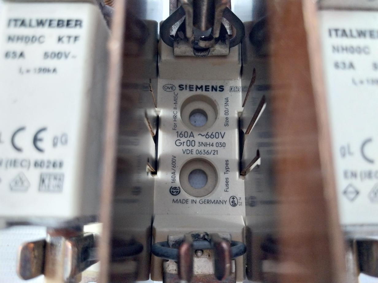 Italweber Nh00C Ktf Fuse With Base Block 63A 500V Gr00 00/3Na