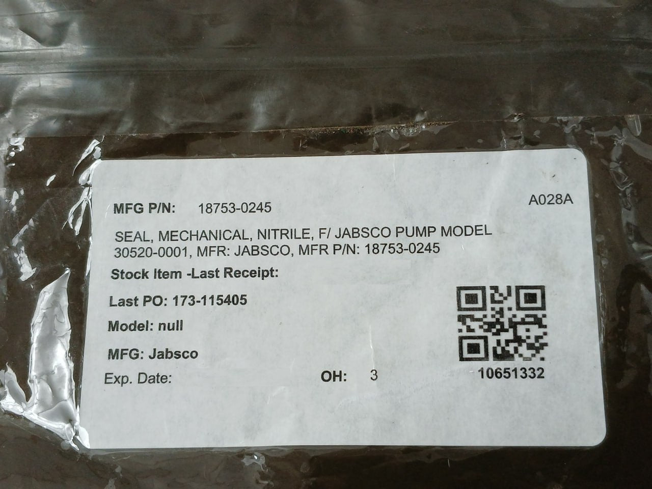 Jabsco 18753-0245 Pump Mechanical Seal
