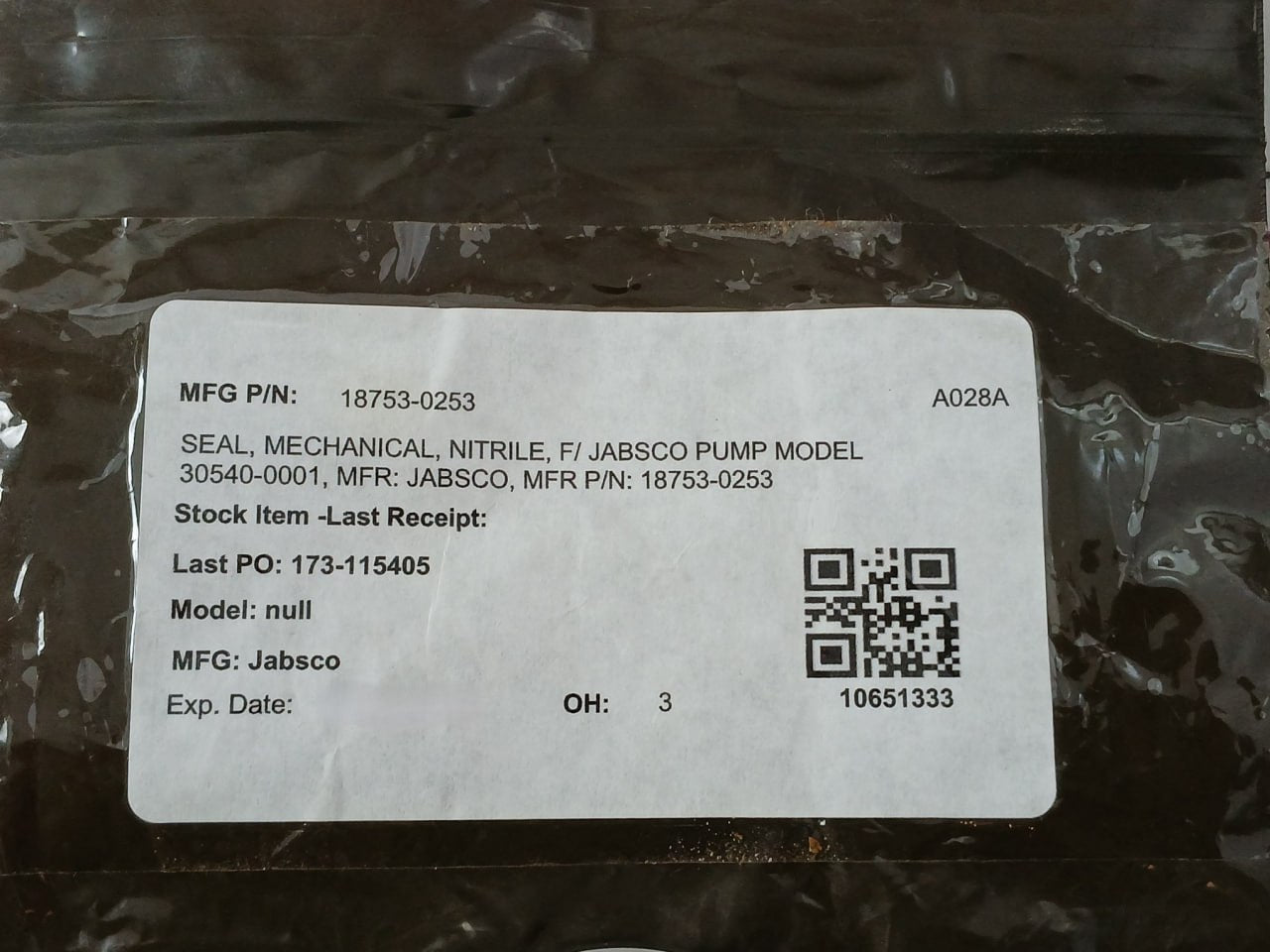 Jabsco 18753-0253 Mechanical Seal F/ Pump Model 30540-0001