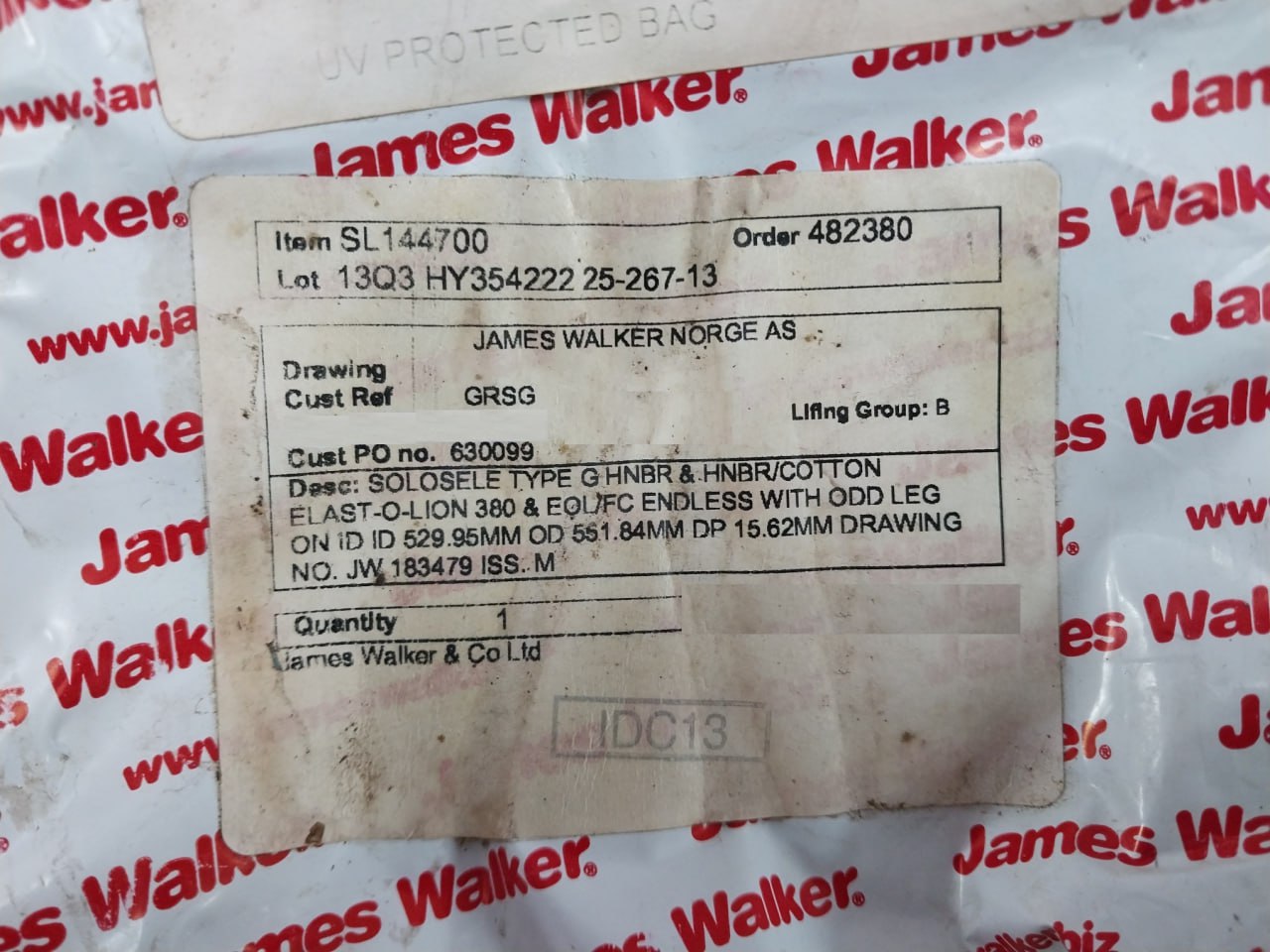 James Walker 33310033 Graphite Rubber Seal O-ring Sl144700